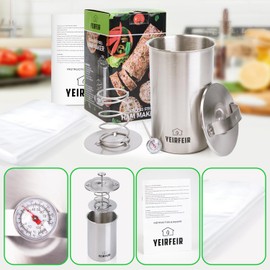 YEIRFEIR Ham Press for Deli Meats Make Your Own Healthy Homemade Ham Maker with This Stainless Steel Lunch Meat Press Includes Thermometer, Recipes and 20 Cooking Bags