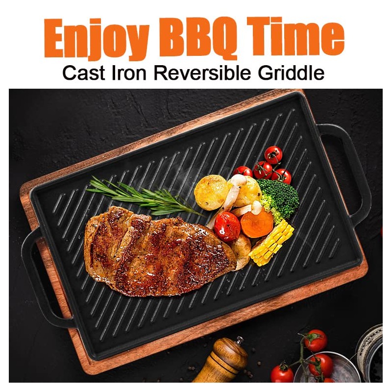 GGC Cast Iron Reversible Grill Griddle，Double Sided Grill Pan Perfect