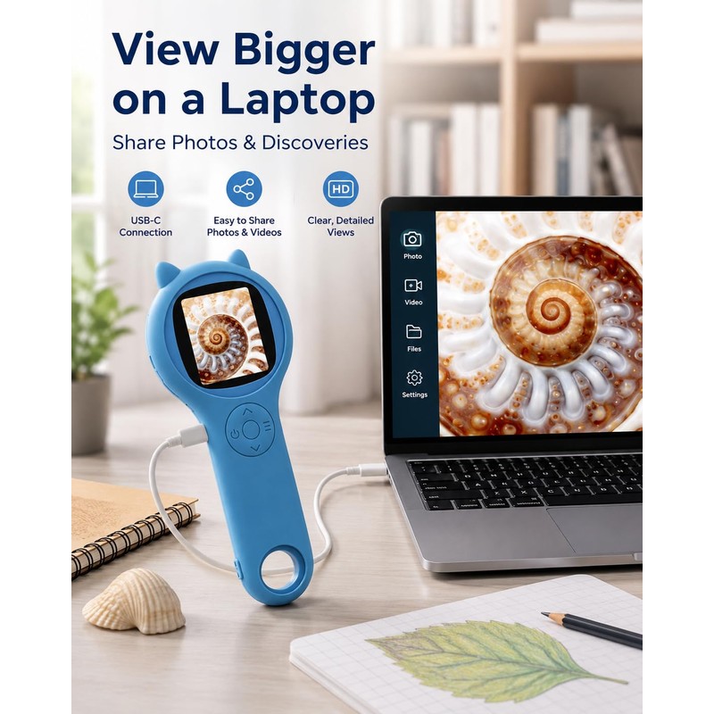 Outdoor Exploration Microscope for Kids, 500X Portable Digital Microscope with