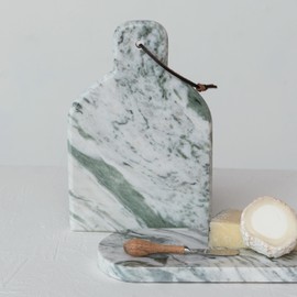 Creative Co-Op Creative Co-Op Marble and Wood Cutting Board with Knife, Natural and Green