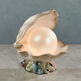 Clamshell Pearl Accent Lamp Night Light Ivory - Handcrafted Resin Clam - Coastal Style Lighting - Nautical Theme - Ocean Nightlight Bulb Included with Beach Shell Decoration - 7 Inches High