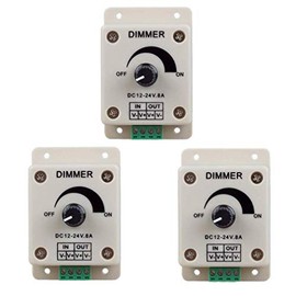 Hailege 3pcs LED Dimmer DC12-24V 8Amp 0%-100% PWM Dimmer Controller, Ribbon Light Tape Light for LED Light