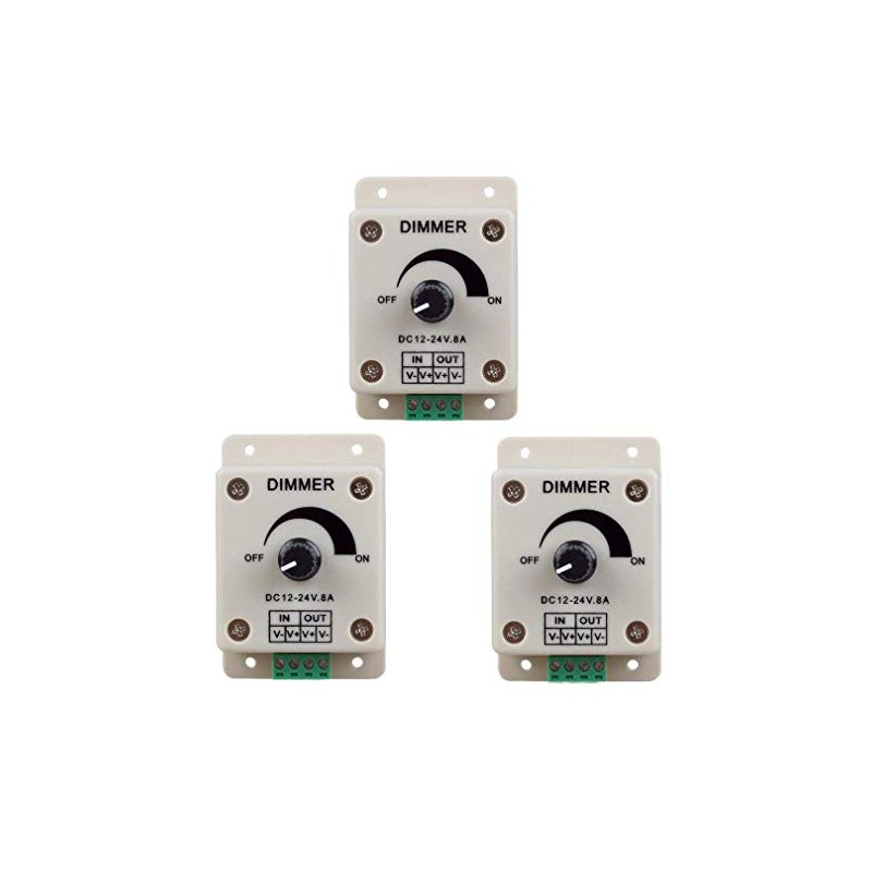 Hailege 3pcs LED Dimmer DC12-24V 8Amp 0%-100% PWM Dimmer Controller,