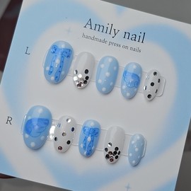 Blue Dot Angel [Handmade Nail Tip] Emily Nail - Short Oval / 블루도트엔젤 [수제네일팁] 에밀리네일 - 숏오발
