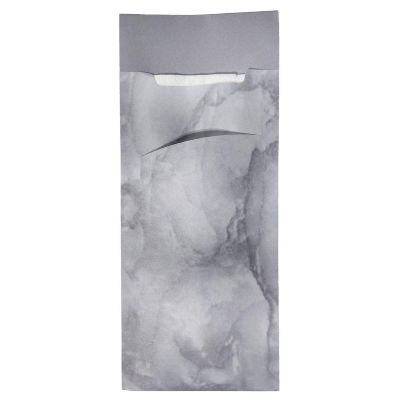 30 Cutlery Pockets with Napkin Grey Marbled 20 cm