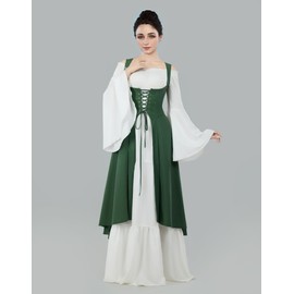 daizbella Renaissance Dress Outfit Medieval Costume Elf Cosplay Green Outer Garment