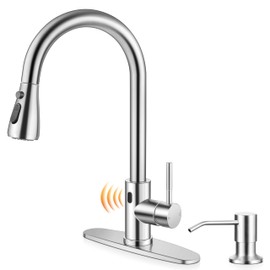 Onader Touchless Kitchen Faucet with Soap Dispenser Brushed Nickel Faucet for Kitchen Sink with Pull Down Sprayer Stainless Steel Farmhouse RV Sink Faucet
