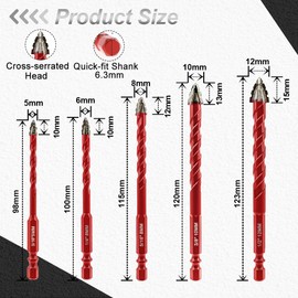 FOCSTOL Serrated Masonry Drill Bit Set 10pcs - High-Strength Eccentric Twist Drill Bit for Wood Plastic Masonry Ceramic Tile Concrete Marble 3/16''-1/2''