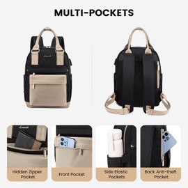 LOVEVOOK Women's Small Waterproof City Backpack Handbag 2 in 1 with USB Charging Port Mini Bag Daypack Backpack Women Elegant for Leisure School Travel Work, Khaki & Black, Casual