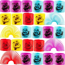Mega Pack of 50 Coil Springs for Kids - Assorted Silly Faces and Colors, Mini Plastic Spring Toy for Party Favors, Carnival Prizes, Gift Goodie Bag Filler, Stocking Stuffers