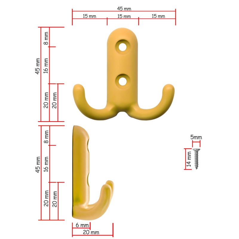 Fuxxer® Coat Hooks Double Hooks Iron Hooks Coloured Set of