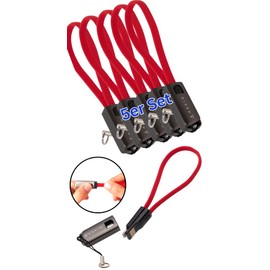 ARKIN Set of 5 USB charging cables as a practical key fob, compatible with all mobile phones with USB-C port, available in 3 colours, black, red, blue, all USB > to USB-C (red)