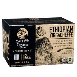 Cafe Ole Organic Ethiopian Yirgacheffe Medium Roast Single Serve Coffee Cups, 4 Pack