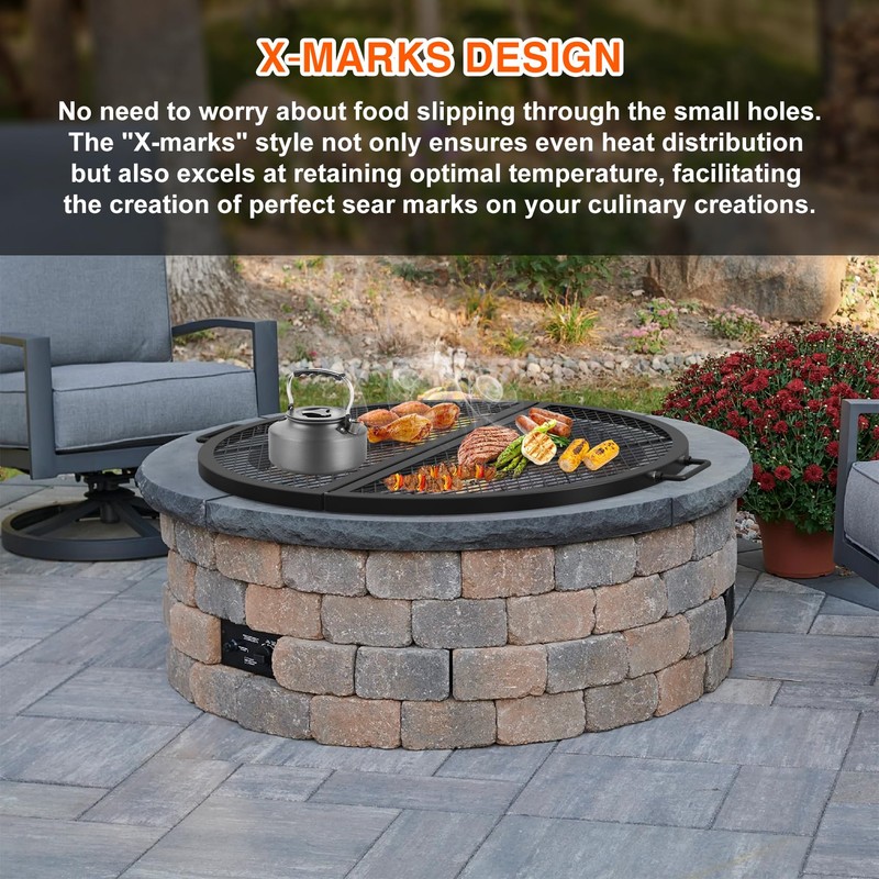 only fire X-Marks Fire Pit Cooking Grate, Foldable Round Grate