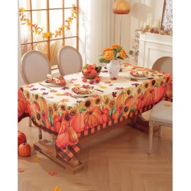 Honellaty Thanksgiving Tablecloth 52x70 Inch Rectangle Table Cloth, Fall Pumpkin Sunflower Table Cover for Dinner, Thanksgiving, Harvest, Holiday Decor