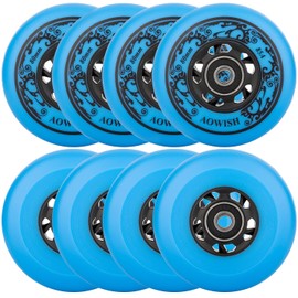 AOWISH Inline Skate Wheels 85A Outdoor Asphalt Formula Hockey Roller Blades Replacement Wheel with Bearings ABEC-9 and Floating Spacers (8-Pack) (Blue, 72mm)