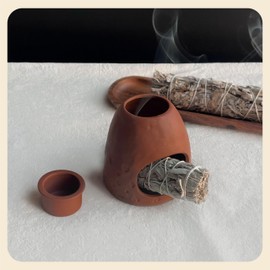 SEICASAYA Handmade Terracotta Palo Santo Holder, Multi-Functional Chiminea Clay Burner for Smudging, Meditation, and Essential Oil Diffusion, Rustic Spiritual Décor (Brown)