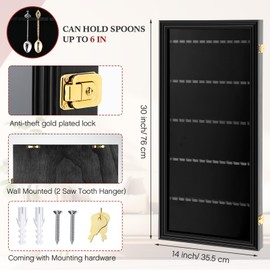 Silipull 60/36/18 Souvenir Tea Spoon Display Case Wall Mount Wooden Case Cabinet W/98% UV Acrylic Door Lockable Storage Display Box for Teaspoon Collection (Cherry,60 Souvenir Spoon)