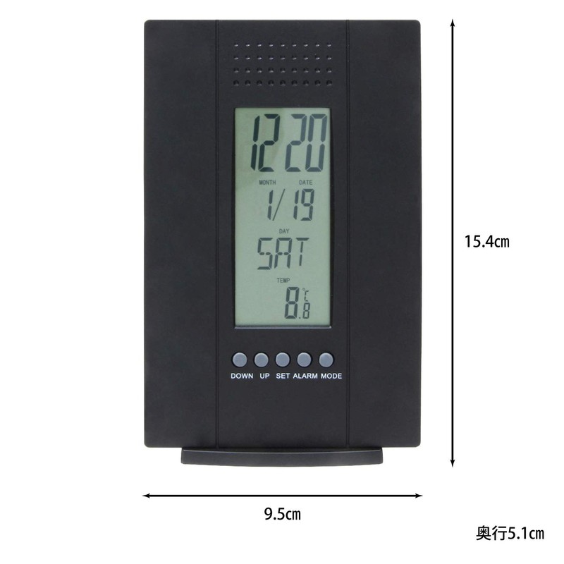 Fujiboeki Digital Theus 99069 Table Clock, Black, Height 6.1 inches