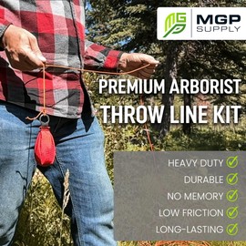 MGP SUPPLY Arborist Throw Line Kit - Ultra Slick 100% Polyester Rope with Weighted Throw Bag | Forestry Tree Gear for Low and High Limb Throwing | 3/16 Inch Thick Rope (9 Oz)