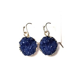 Occasions Gift Giving Shimmer Finish Druzy Style Stone Metal Fish Hook Earrings (Blue)