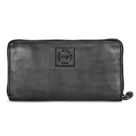 Cas8 Women's Washed Leather Purse with Practical Change and Card Slots, Distressed Look Wallet with Zip, Cognac, graphite, Classic