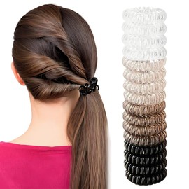 ZEPIQOR Pack of 16 Spiral Hair Bobbles, Telephone Cable Hair Bobbles, Elastic Hair Scrunchie, Hair Band, Telephone Cable for Girls and Women in Black, Transparent, Grey, Light Grey