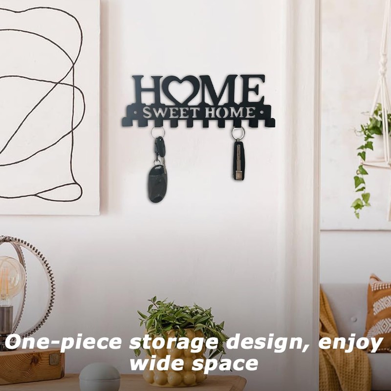 Key Hook Rack with 10 Hooks, Wall Home Sweet Home