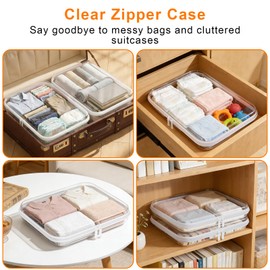 3PCS Clear Hard Shell Zipper Case,Toy Organizers and Storage Box,Clear Toiletry Cosmetic Case,Travel Makeup Bags,Diaper Bag Organizer,Pencil Case,Large Stackable Portable Zipper Pouches 13.8*11.8*2 IN
