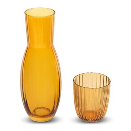 American Atelier Bedside Water Carafe with Tumbler | 2-Pc Set | Cup Doubles as Lid | 40-Ounce Pitcher with Matching Drinking Glass | For Guest Room, Nightstand, Office, or Gift (Amber)