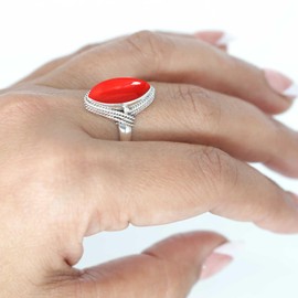 Jeweloporium 925 Sterling Silver Ring for Women Size N Red Stone Gemstone Costume Silver Ring New Year Gift Vintage Jewelry