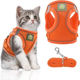 Arnés y correa para gatos, juego de arnés de chaleco suave ajustable a prueba de fugas con tiras reflectantes para gatos grandes, razas pequeñas,...  