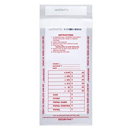 SECUR-PAK 250PK Drop Safe Cash Deposit Bag, 4.5"x9" Transparent, Tamper Resistant Closure with Serialized Numbers