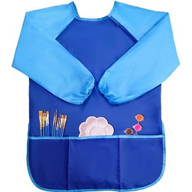 Kids Art Smocks,Artist Painting Aprons Long Sleeve,Painting Smock,Toddler Painting Apron with 3 Pockets for kids Age 3-6 Years,Art Painting Supplies,Reusable&Washable Arts&Crafts Cooking,Baking(Blue)