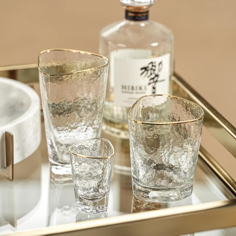 Zodax Aperitivo Triangular Stemware or Glassware - Clear with Gold