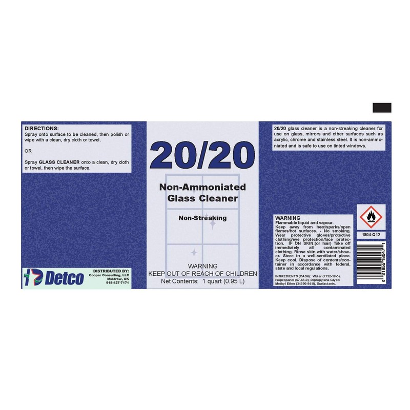 DETCO 20-20 Non-Streaking, Non-Ammoniated Glass Cleaner