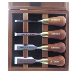 Narex 4 pc set 6 mm (1/4), 12 mm (1/2), 20 mm (11/16), 26 mm (1-1/16) Butt Woodworking Chisels in Wooden Presentation Box 853750