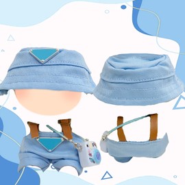 3 Pcs Doll Clothes for 17cm Plush Dolls, Include 1 Leggings 1 Fisherman Hat 1 Camera 1 Glasses for Dolls Premium Outfit, Birthday Present for Adults Kids（No Doll）Blue