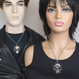 Real Metal Gothic Demon Skull with Spikes and Fangs Silver Finish Pendant Necklace NK-52