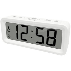 Techno Line WT175 Mini Alarm Clock/Traveler Alarm Clock with Temperature and Humidity, Date, Timer, Countdown Weekday Alarm, Weekend Alarm or 7 Day Alarm, Magnetic Housing, Housing Colour: White