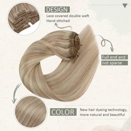 Sunny Hair Extensions Clip ins Blonde Clip in Extensions Real Human Hair Highlights Blonde Real Hair Extensions Clip in Human Hair Ash Blonde Highlight Bleach Blonde Hair Extensions Long 120g 7pcs 22”