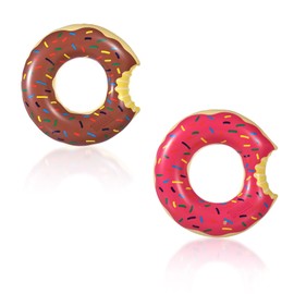 70cm Pool Inflatables Donut Swimming Ring Rubber Rings for Kids,2pack Pink Brown Doughnut Pool Ring Toy Inflatable Pool Floats Swim Tubes Rings for Boys Girls Children Summer Party Beach Water Sport