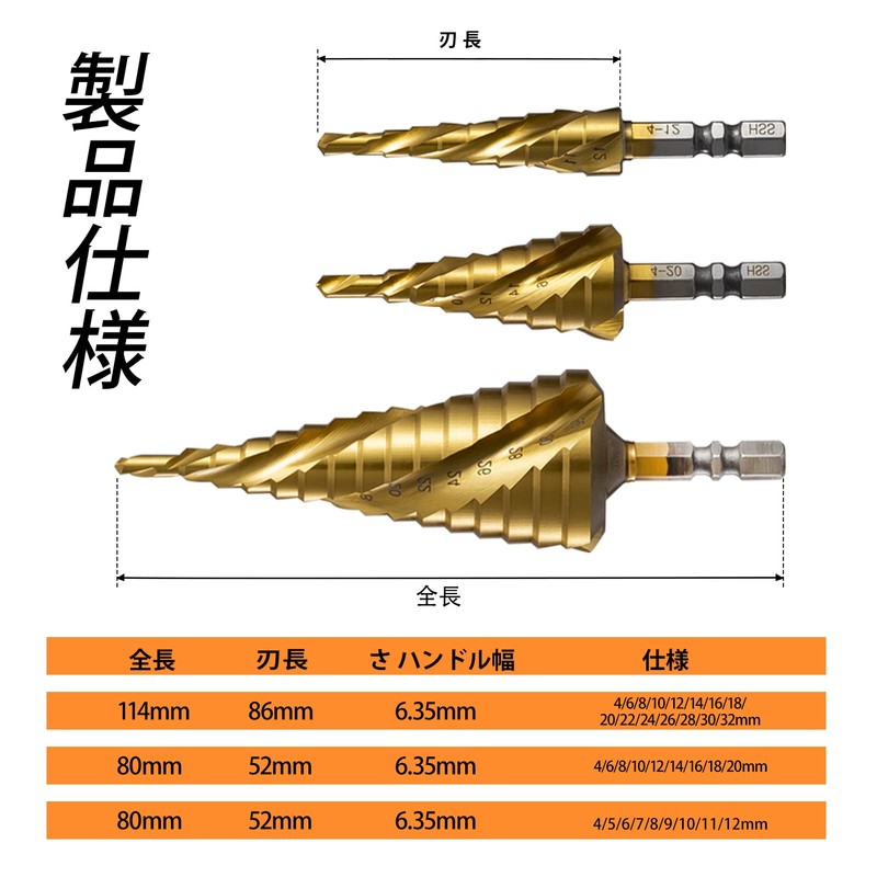 Invincible 3-Blade Step Drill, Set of 3, 0.25 inch (6.35