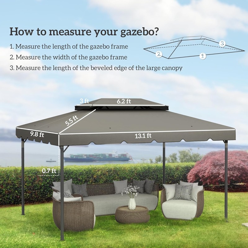 Outsunny 13' x 10' Gazebo Replacement Canopy, Gazebo Top Cover