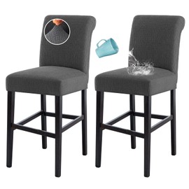 H.VERSAILTEX 100% Waterproof Bar Stool Covers Stretch Washable High Chair Cover for Dining Room Chair Removable Counter Stool Pub Chair Slipcover Seat Covers Jacquard Crizzle Pattern Set of 2, Grey