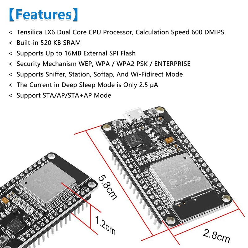6-Pack ESP-WROOM-32 Development Board,Aideepen 30PIN ESP32S ESP-WROOM-32 Board 2.4GHz Dual-Core