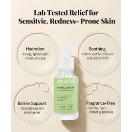 Centella Asiatica Serum Korean - Redness Corrector for Face - 38% Cica Leaf Water and Madecassoside - Ph Balanced - Barrier Support - Lightweight Calming - Rosacea Skincare Serum - Centella Ampoule