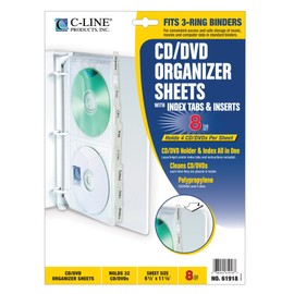 C-Line Deluxe CD Ring Binder Storage Pages with Index Tabs, Stores 4 CDs per Page, 8 Pages per Pack (61918)