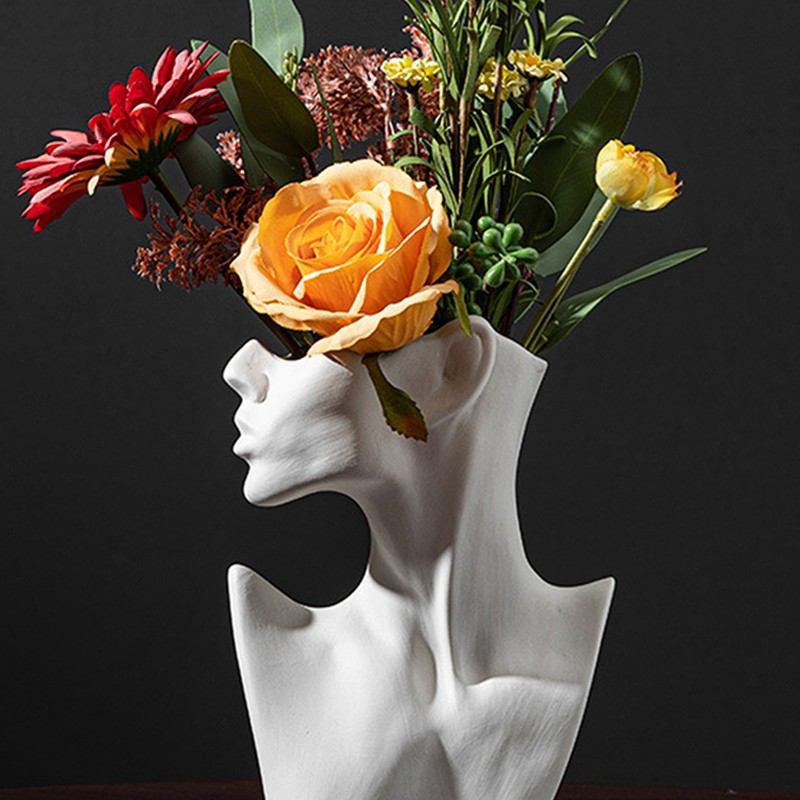 Side Face Portrait Ceramic Vase Living Room Decorative Dried Flower