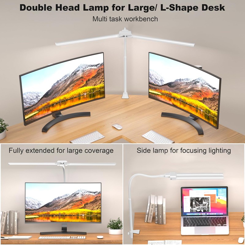 LED Desk Lamp Double Head, Eye-Caring Architect Desk Lamps for